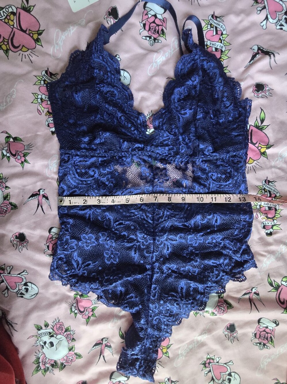 Navy Blue Lace Plunge Teddy Bodysuit - Women Intimates - Picture 8 of 9